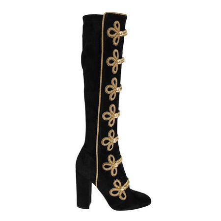 dolce and gabbana black and gold suede stretch gold boots