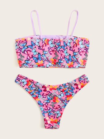 Allover Butterfly Print Spaghetti Strap Bikini Set | ROMWE