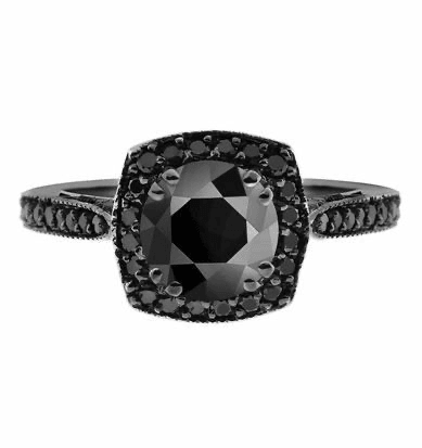 1.92 Carat Natural Black Diamonds Engagement Ring 14K Black Gold Vintage Style Certified Halo Pave Handmade