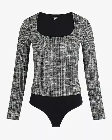 Body Contour Tweed Scoop Neck Long Sleeve Bodysuit | Express