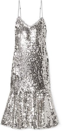 Mykola Satin-trimmed Sequined Tulle Midi Dress - Silver