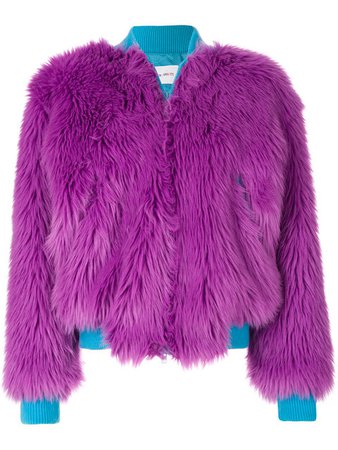 Alberta Ferretti Acidic pink virgin wool blend faux fur bomber jacket