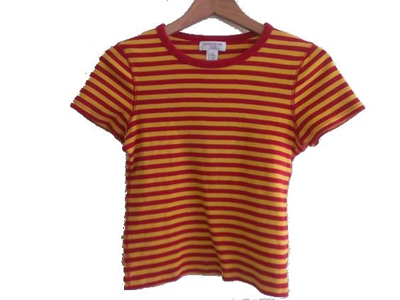 90s vintage women's small yellow and red striped cropped