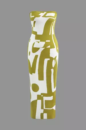 Geometric Pattern Strapless Knit Maxi Dress – Micas