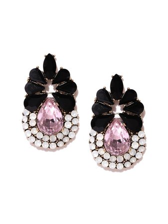 Pink and black floral earrings
