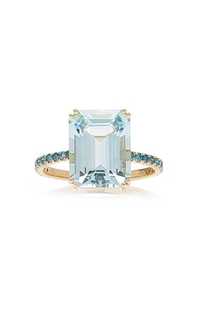 18k Yellow Gold Aquamarine, Blue Diamond Ring By Yi Collection | Moda Operandi