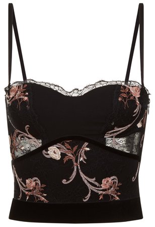 Hampton Court Black Underwired Bodice In Silk Georgette And Embroidered Leavers Lace | La Perla