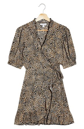 Topshop Leopard Print Wrap Minidress | brown