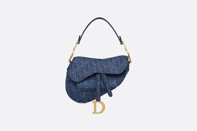 Saddle Bag Blue Dior Oblique Embroidered Denim - Bags - Women's Fashion | DIOR
