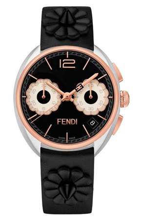 Fendi Momento Floral Chronograph Leather Strap Watch, 40mm | Nordstrom