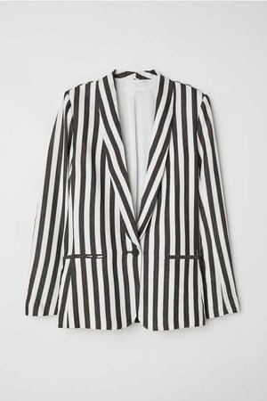Linen-blend jacket - White/Black striped - Ladies | H&M US