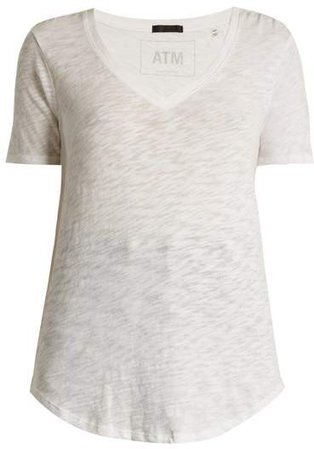 Atm - V Neck Slub Cotton Jersey T Shirt - Womens - White