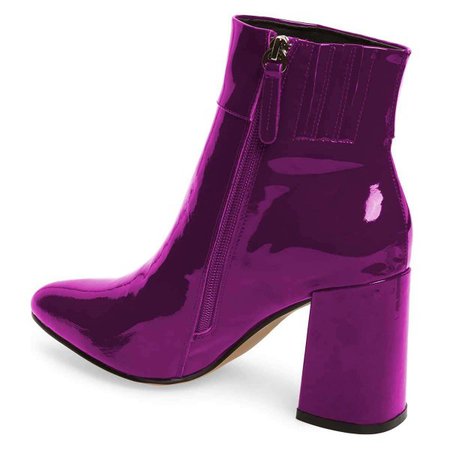 Purple Patent Leather Chunky Heel Boots Ankle Boots for Party, Music festival, Date, Going out | FSJ