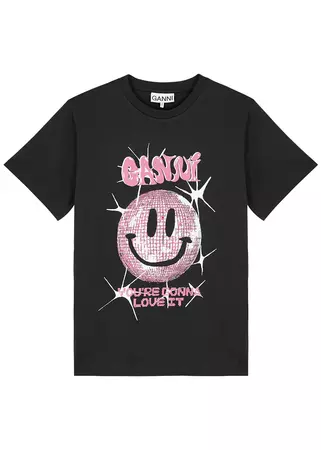 Ganni Smiley printed cotton T-shirt - Harvey Nichols