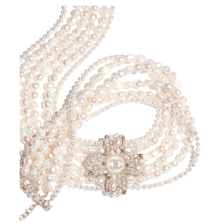 Metal, Cultured Fresh Water Pearls, Glass Pearls, Imitation Pearls & Strass Gold, Pearly White, Pink & Crystal Belt  CHANEL