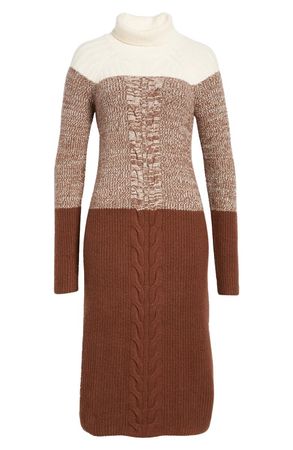 Caslon® Marled Cable Front Long Sleeve Turtleneck Sweater Dress | Nordstrom