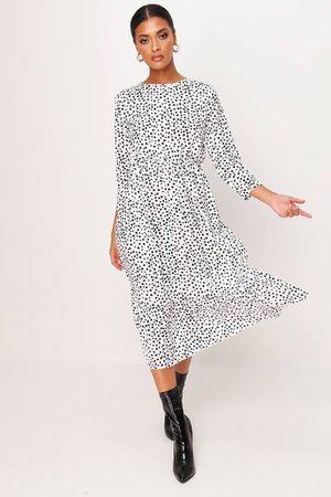 White Polka Dot Frill Hem Midi Dress | Midi dress | I SAW IT FIRST