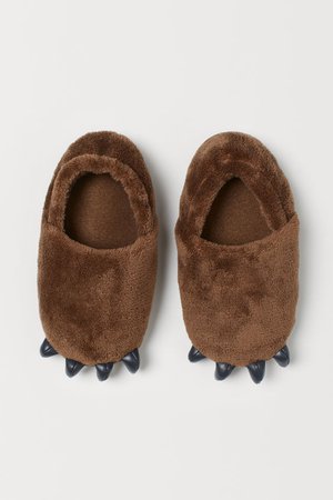Appliquéd Slippers - Dark brown/bear - Home All | H&M CA