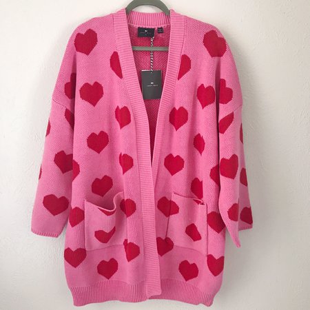 Pink and Red Hearts Cardigan Sweater by Lazy Oaf