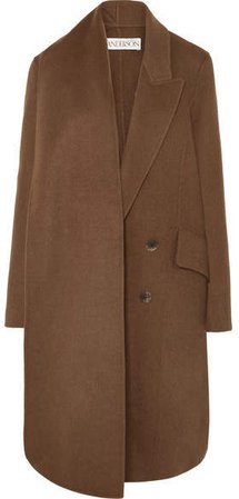 Asymmetric Double-breasted Wool-blend Coat - Brown