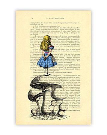 Amazon.com: Alice in wonderland mushroom poster Upcycled vintage style kids room wall art: Handmade