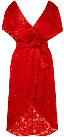 Alice Olivia - Darva Wrap-effect Fil Coupé Chiffon Midi Dress - Red