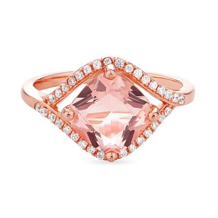 Forever New - 18K Rose Gold Over Sterling Silver Cushion Cut CZ Morganite Ring - Walmart.com
