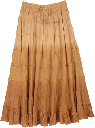 Ombre Beige Tiered Cotton Long Skirt | Beige | Crinkle, Tiered-Skirt, Maxi-Skirt, Vacation
