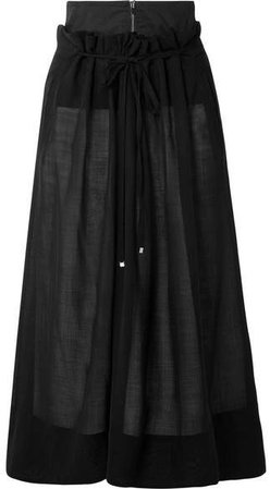 Layered Wool-blend Midi Skirt - Black