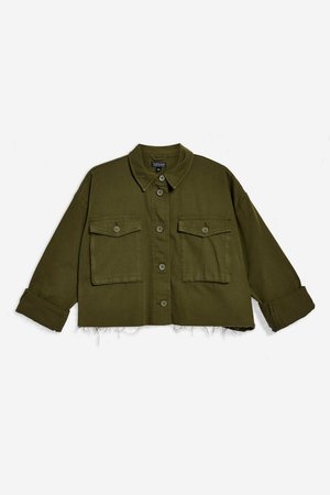 PETITE Raw Hem Crop Shacket - Jackets & Coats - Clothing - Topshop USA