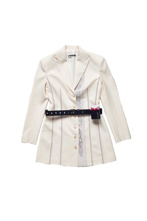 hyein seo embroidered jacket dress with leather belt