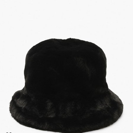 black faux fur bucket hat