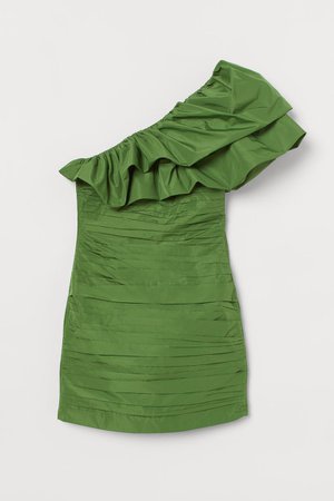 Draped one-shoulder dress - Green - Ladies | H&M GB