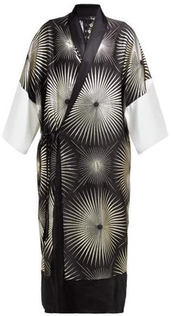 Sunburst Silk Blend Jacquard Kimono Opera Coat - Womens - Black