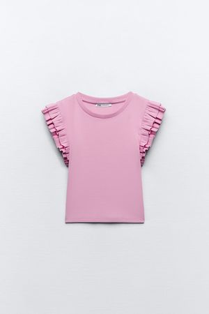 FRILLED SLEEVE T-SHIRT - Pink | ZARA Hungary / Hungary