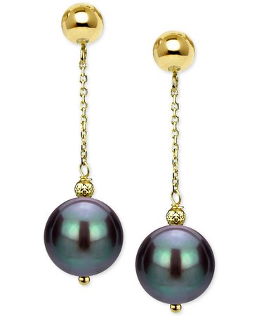 Macy's 14k Gold Cultured Tahitian Pearl Drop Earrings