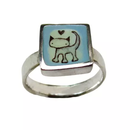 Sterling Silver and Enamel Cat Ring - Cat Jewelry – Mark Poulin Jewelry