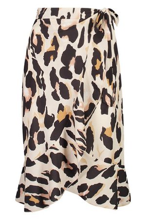 Petite Wrap Animal Print Skirt | Boohoo brown black