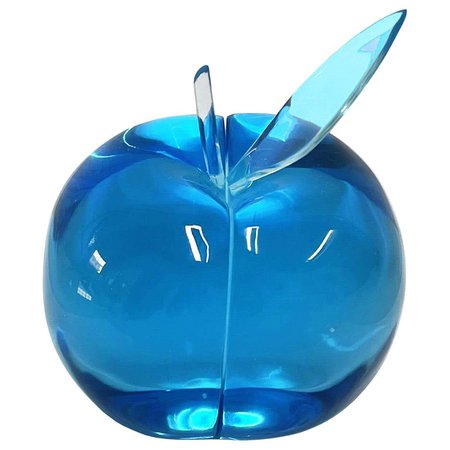 Contemporary by Ghirò Studio 'Apple' Sculpture Blue Crystal Handcrafted in Italy