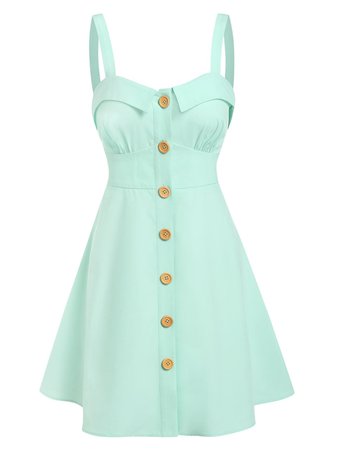 [27% OFF] 2021 Sleeveless Button Through Mini Dress In LIGHT GREEN | DressLily