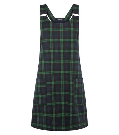 Green Check Buckle Strap Pinafore Dress | New Look