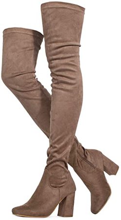 Amazon.com | Cab-21 Women's Fitted Over The Knee Thigh High Chunky Heel Stretch Boots (Medium Calf) BLACK Size.8.5 | Over-the-Knee