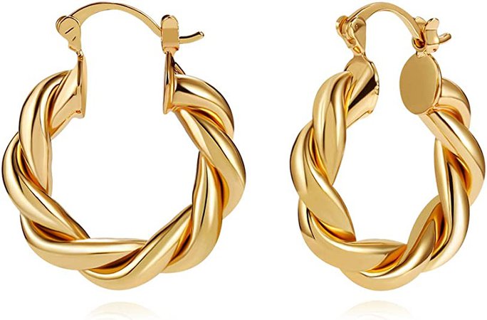 Amazon.com: LILIE&WHITE Twisted Gold Chunky Hoop Earrings For Women 14K Gold Plated High Polished Lightweight Hoops For Girls Fashion Jewelry: Clothing, Shoes & Jewelry