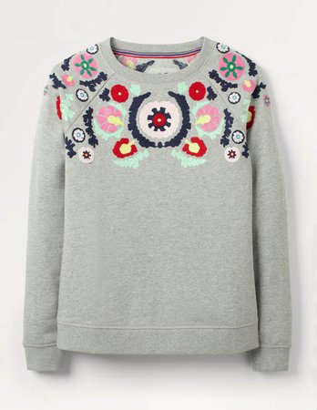 The Sweatshirt - Grey Marl, Multi Embroidery | Boden US