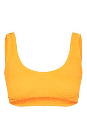Orange Crinkle Deep Scoop Bikini Top | PrettyLittleThing
