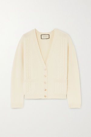 Ivory Embroidered cable-knit wool cardigan | Gucci | NET-A-PORTER