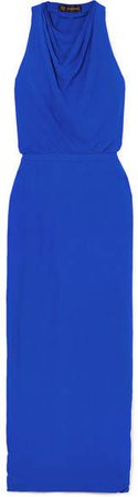 Hooded Crepe Maxi Dress - Blue