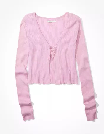 AE Cropped Tie Front Cardigan pink