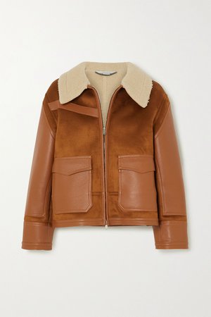 Brown Faux suede, leather and shearling jacket | Stella McCartney | NET-A-PORTER