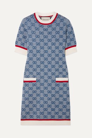 Blue Intarsia wool and cotton-blend mini dress | Gucci | NET-A-PORTER